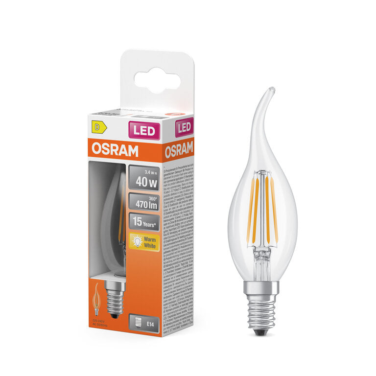 Osram / Ledvance LED Filament Star Kerze BA klar Windstoß 300° 3,4-40W/827 warmweiß 470lm E14 220-240V