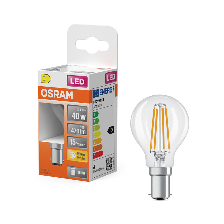 Osram / Ledvance LED Filament Star Tropfen P klar 300° 3,4-40W/827 warmweiß 470lm B15d 220-240V
