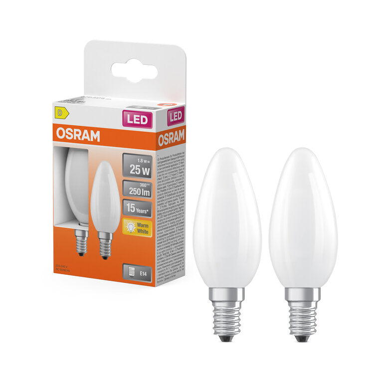 Osram / Ledvance LED Filament Star Kerze B matt 300° 1,8-25W/827 warmweiß 250lm E14 220-240V 2er Pack
