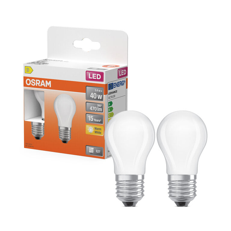 Osram / Ledvance LED Filament Star Tropfen P matt 300° 3,4-40W/827 warmweiß 470lm E27 220-240V 2er Pack