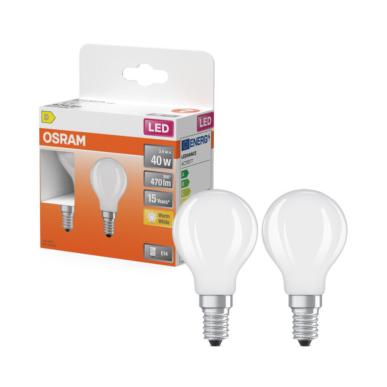 Osram / Ledvance LED Filament Star Tropfen P matt 300° 3,4-40W/827 warmweiß 470lm E14 220-240V 2er Pack
