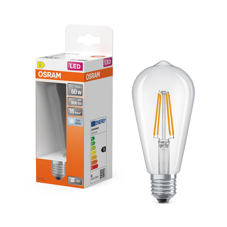 Osram / Ledvance LED Filament Star Edison ST klar 300° 5,9-60W/840 kaltweiß 806lm E27 220-240V