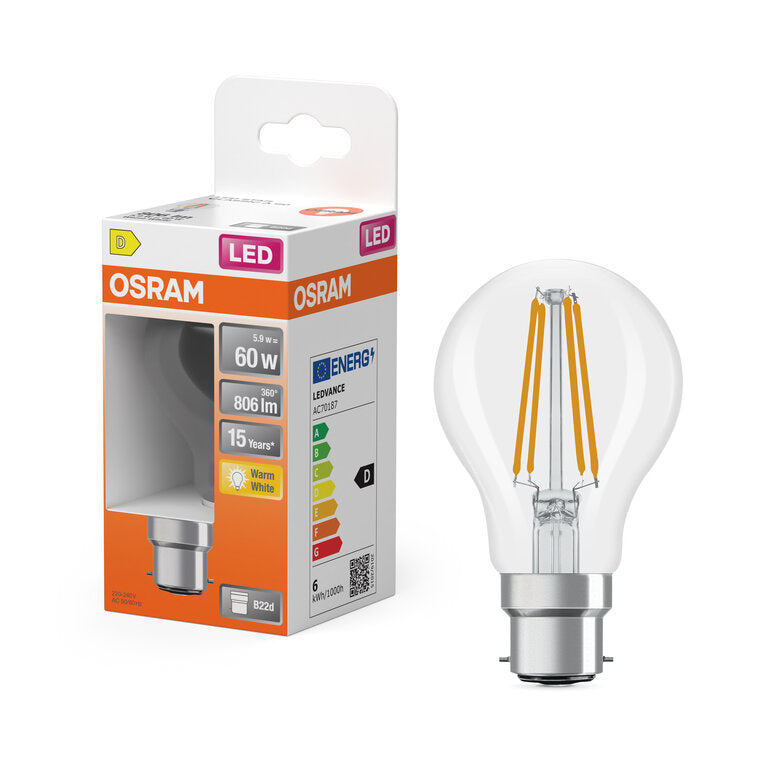 Osram / Ledvance LED Filament Star Classic A klar 300° 5,9-60W/827 warmweiß 806lm B22d 220-240V