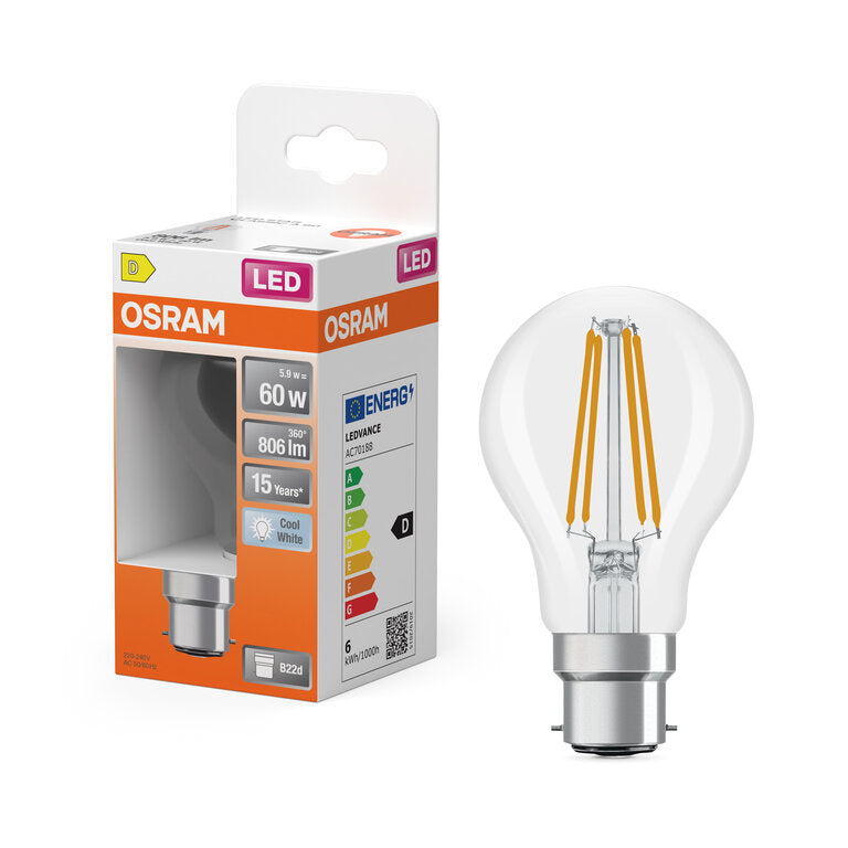 Osram / Ledvance LED Filament Star Classic A klar 300° 5,9-60W/840 kaltweiß 806lm B22d 220-240V