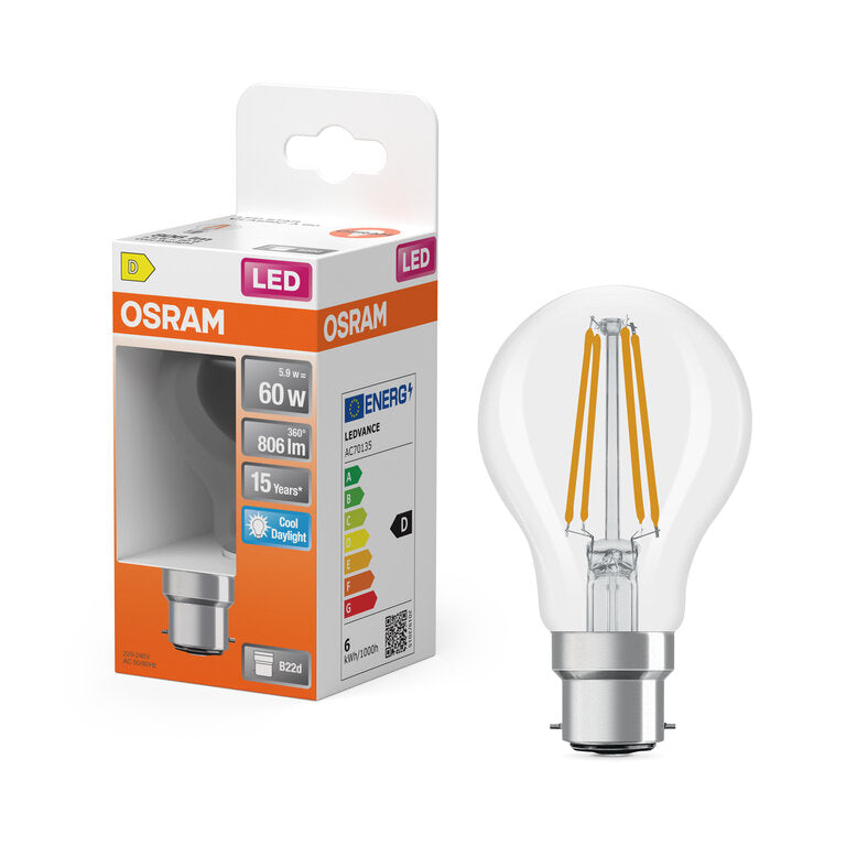 Osram / Ledvance LED Filament Star Classic A klar 300° 5,9-60W/865 tageslichtweiß 806lm B22d 220-240V