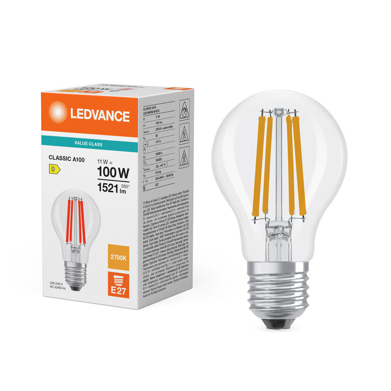 Osram / Ledvance LED Filament Classic A klar 300° Value 11-100W/827 warmweiß 1521lm E27 220-240V