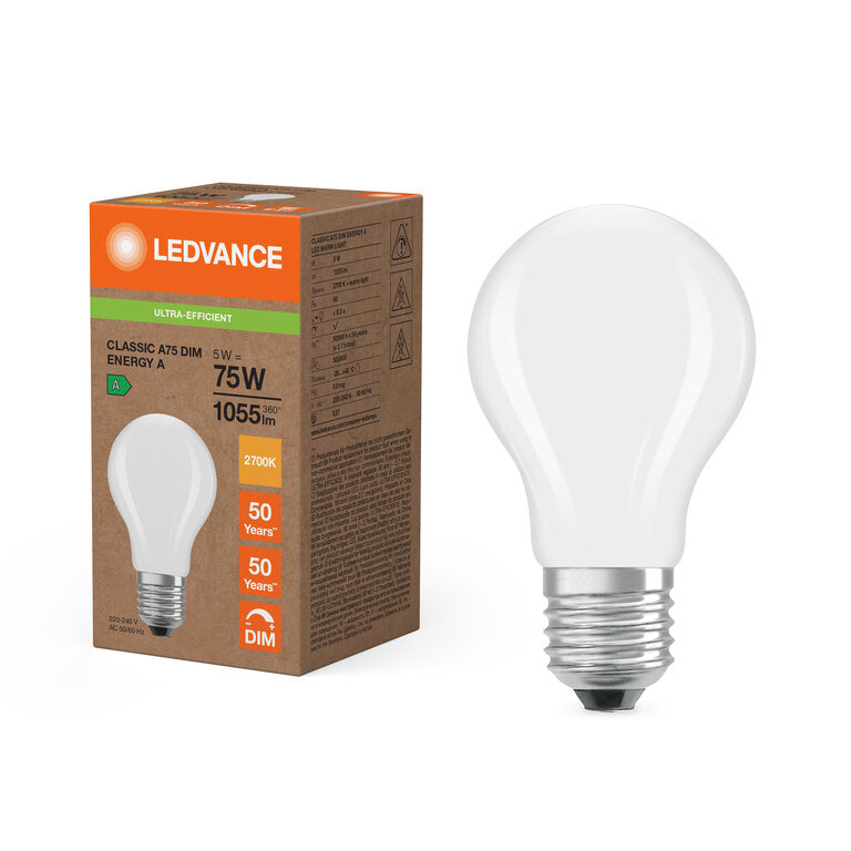 Osram / Ledvance LED Filament Classic A matt 300° Superior 5-75W/827 warmweiß 1055lm E27 220-240V dimmbar