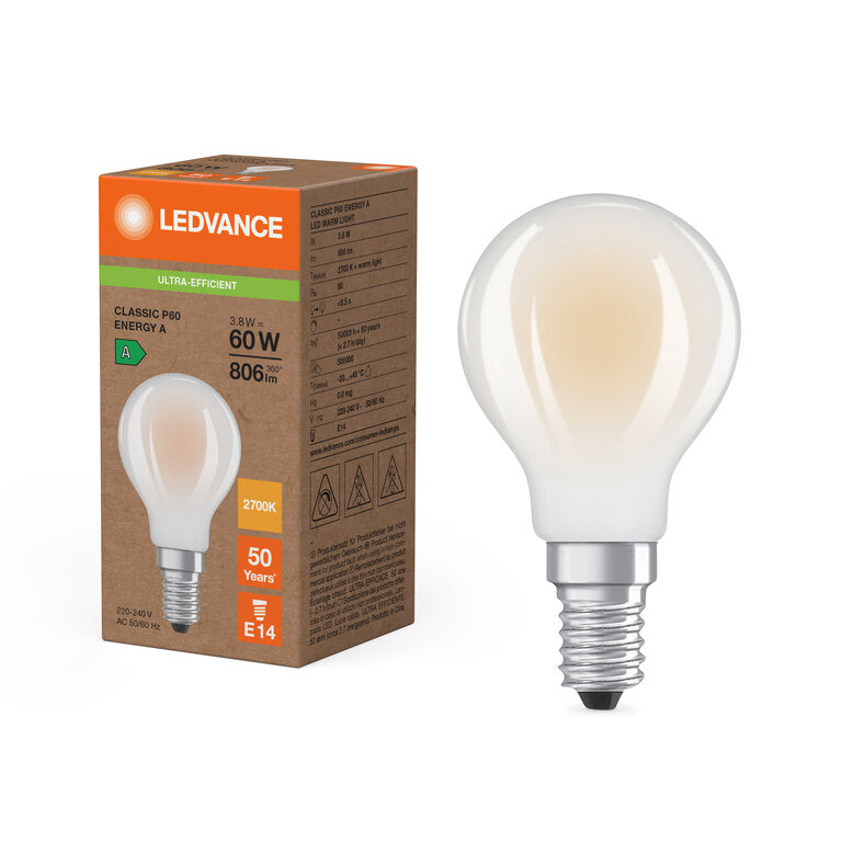 Osram / Ledvance LED Filament Tropfen P matt 330° Superior 3,8-60W/827 warmweiß 806lm E14 220-240V