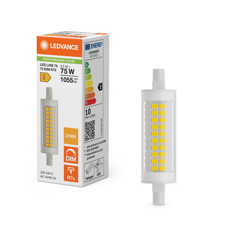Osram / Ledvance LED Slim Line klar 300° Performance 9,5-75W/827 warmweiß 1055lm R7s 220-240V 78mm dimmbar