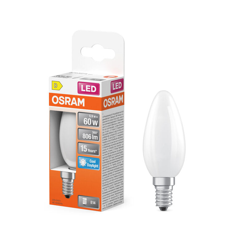 Osram / Ledvance LED Filament Star Kerze B matt 300° 5,9-60W/865 tageslichtweiß 806lm E14 220-240V