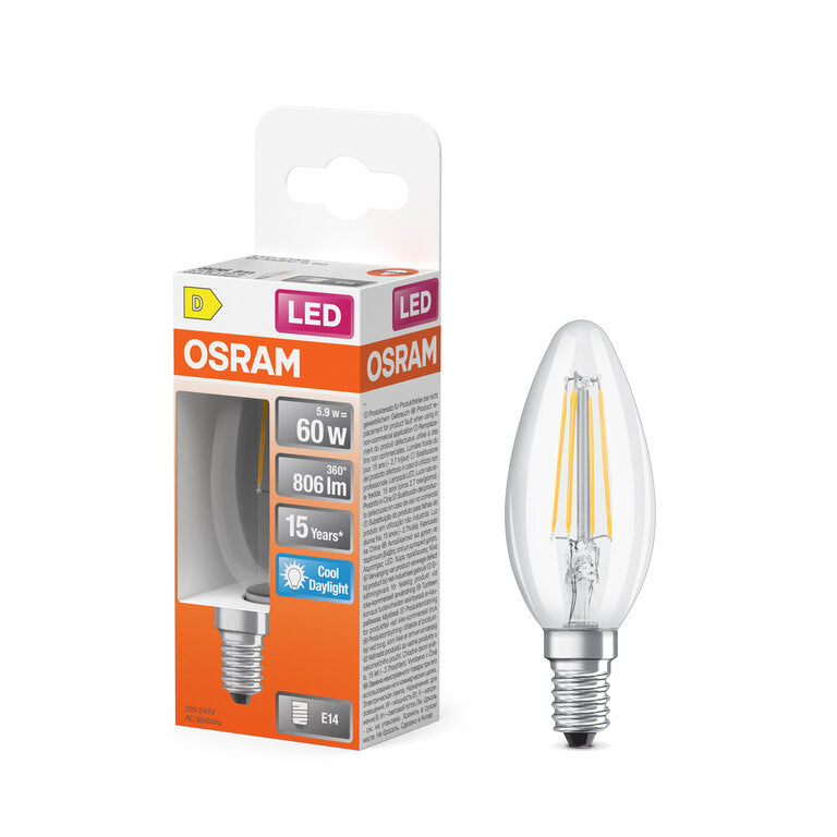 Osram / Ledvance LED Filament Star Kerze B klar 300° 5,9-60W/865 tageslichtweiß 806lm E14 220-240V