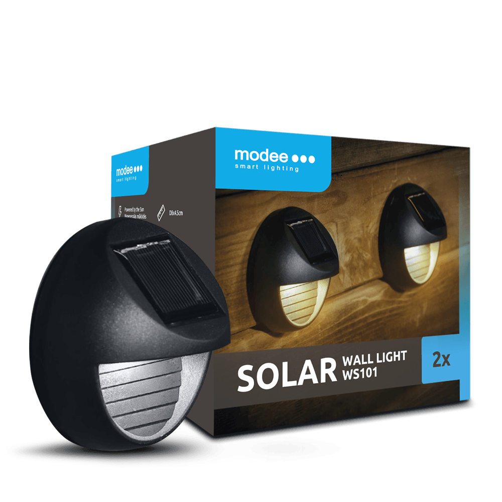 Modee Solar Wand Leuchte LED 45x80x80mm Edelstahl Kunststoff schwarz 2700K IP44 1,2V Batterie 2er Pack
