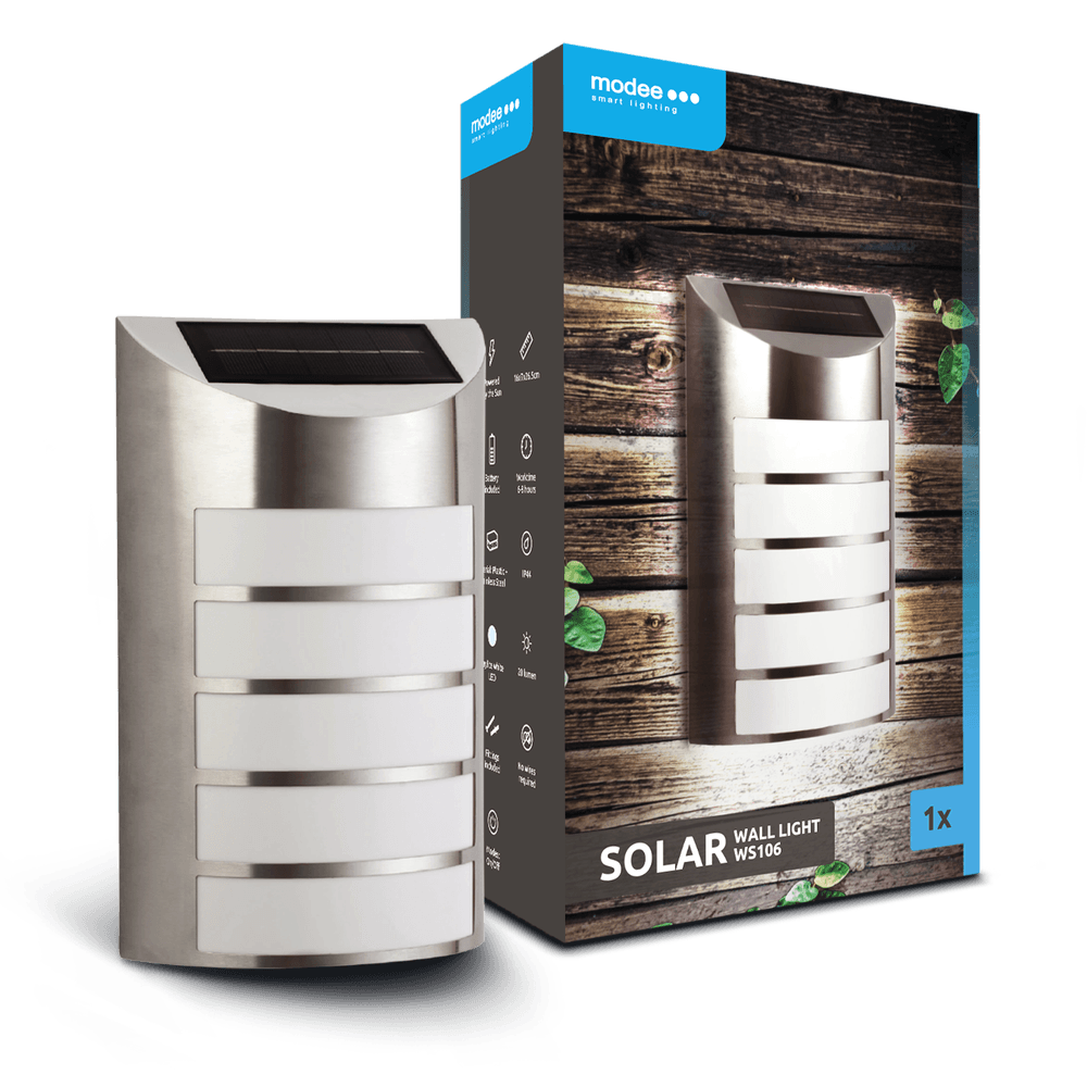 Modee Solar Wand Leuchte LED 70x160x265mm Edelstahl Kunststoff 6000K IP44 1,2V Batterie