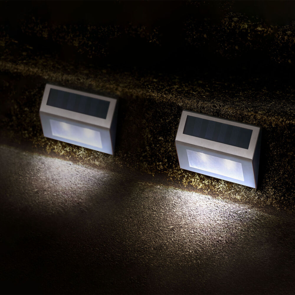 Modee Solar Wand Leuchte LED 22x100x80mm Edelstahl 6000K IP44 1,2V Batterie 2er Pack