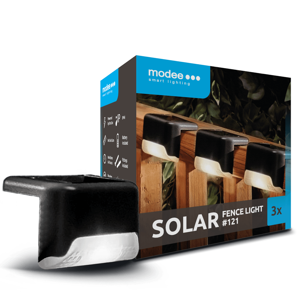 Modee Solar Zaun Leuchte LED 45x80x45mm Kunststoff schwarz 3000K IP44 1,2V Batterie 3er Pack