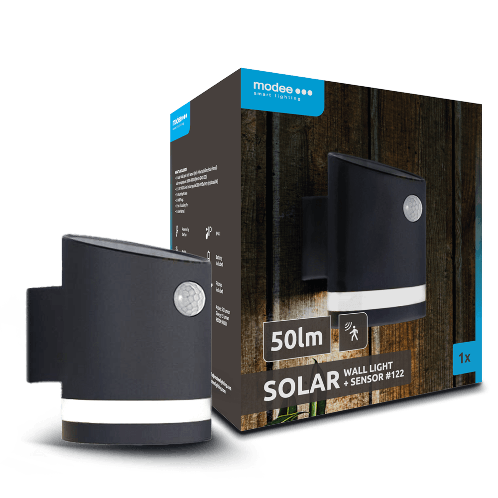 Modee Solar Wand Leuchte LED 120x95x130mm Edelstahl Kunststoff schwarz 9000K IP44 3,7V Batterie