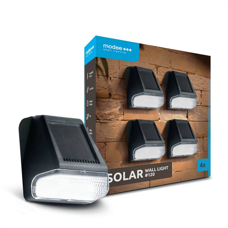 Modee Solar Garten Leuchte LED 75x72x40mm Kunststoff schwarz 7500K IP44 1,2V Batterie 4er Pack