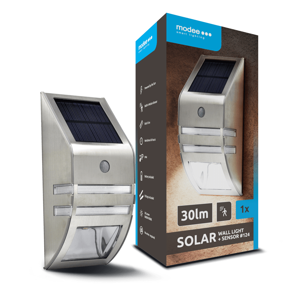 Modee Solar Wand Leuchte LED 80x50x170mm Edelstahl Kunststoff 9000K IP44 3,7V Batterie
