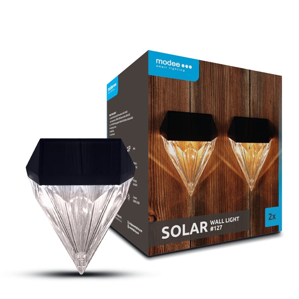 Modee Solar Wand Leuchte LED 97x55x120mm Kunststoff schwarz 3000K IP44 1,2V Batterie 2er Pack