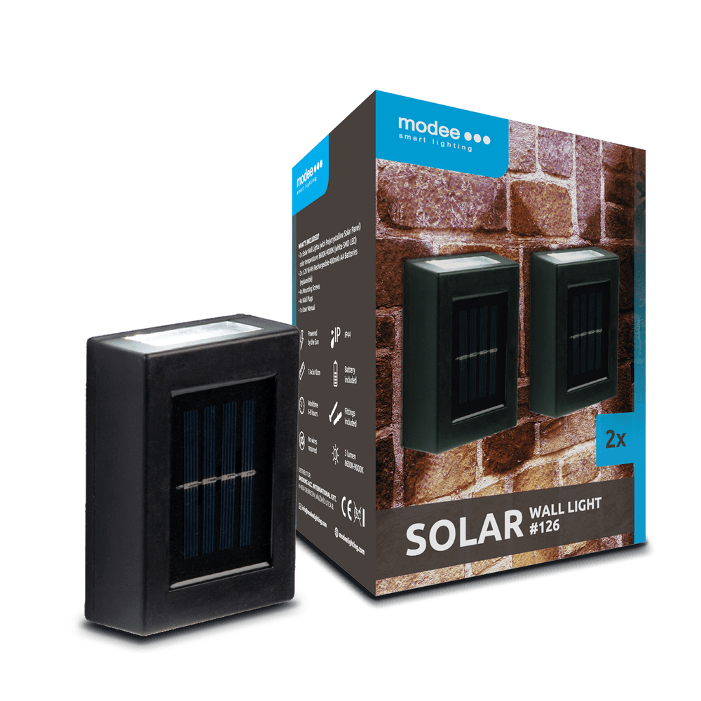 Modee Solar Wand Leuchte LED 275x250x240mm Kunststoff schwarz 9000K IP44 1,2V Batterie 2er Pack