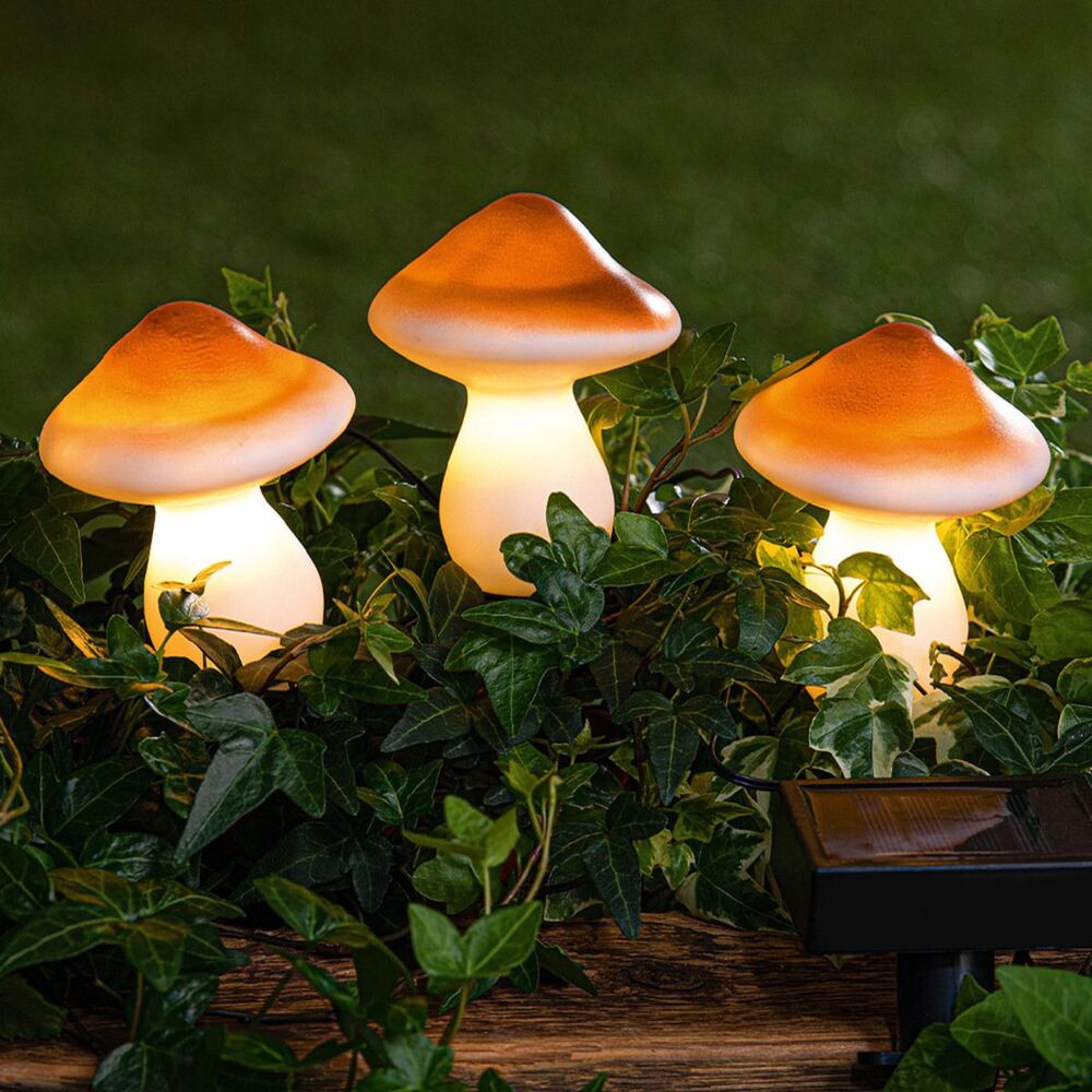 Modee Solar Lichterkette 2m 3 LED Pilz 85x100mm Kunststoff 2700-3200K IP44 1,2V Batterie