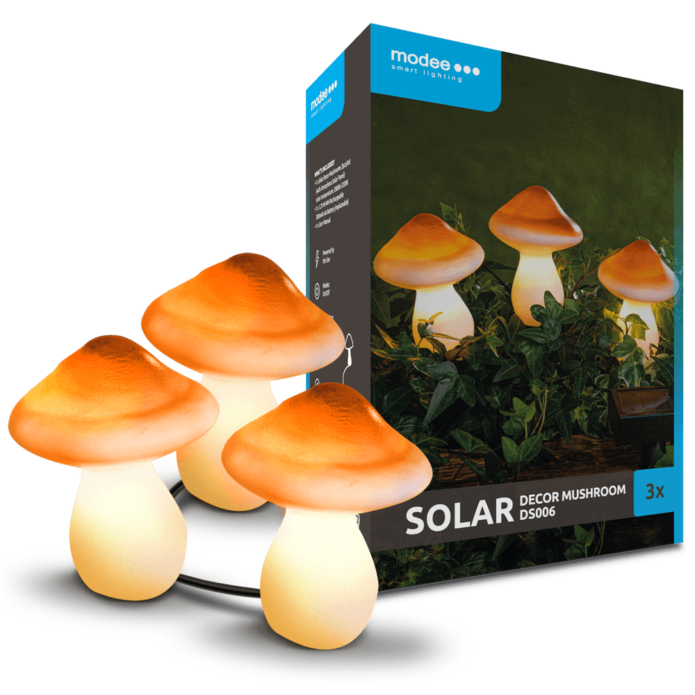 Modee Solar Lichterkette 2m 3 LED Pilz 85x100mm Kunststoff 2700-3200K IP44 1,2V Batterie