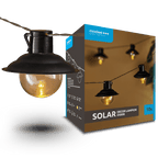 Modee Solar Lichterkette 4,7m 10 LED Kugel Laterne 90x75mm Kunststoff schwarz 2700-3200K IP44 1,2V Batterie 2 Funktionen