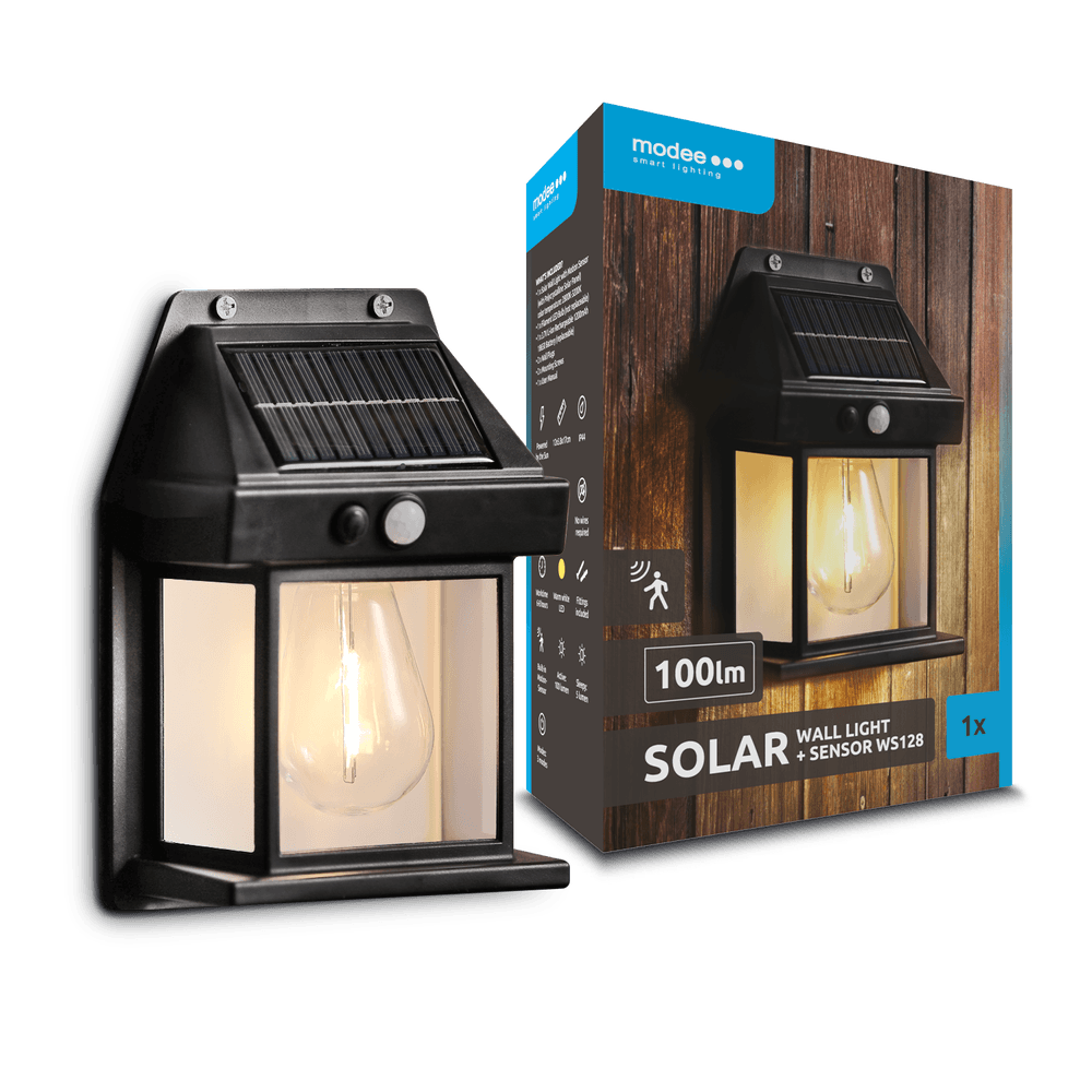 Modee Solar Wand Leuchte LED 120x58x170mm Kunststoff schwarz 2700-3200K IP44 3,7V Batterie