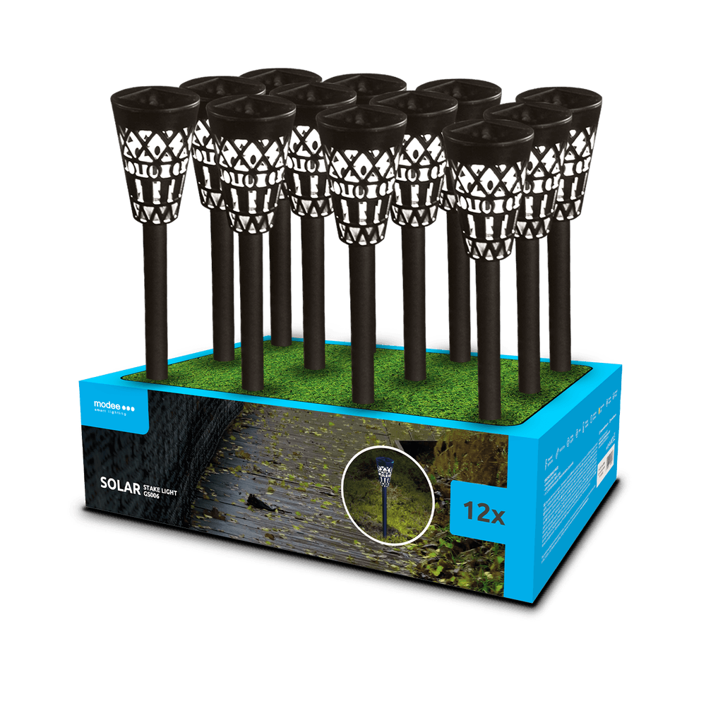 Modee Solar Garten Leuchte LED 70x375mm Kunststoff schwarz 2700-3200K IP44 1,2V Batterie 12er Pack