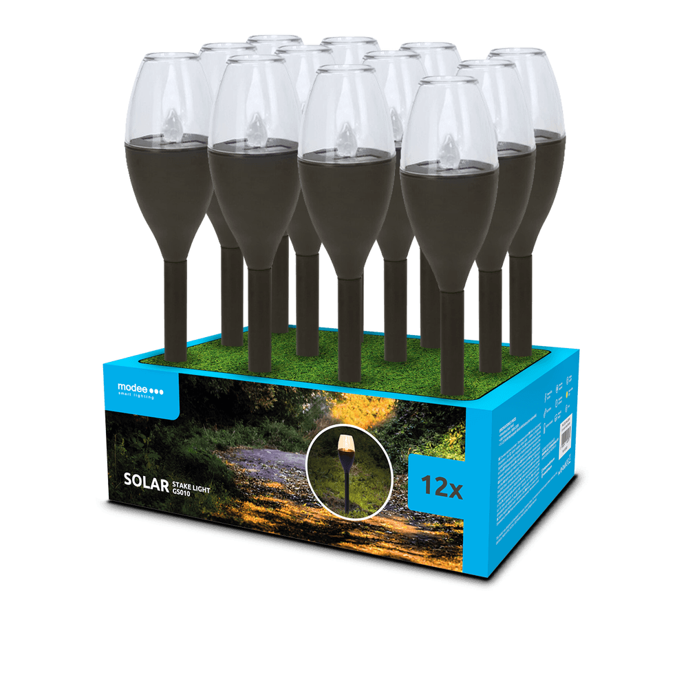Modee Solar Garten Leuchte LED 62x430mm Kunststoff schwarz 1800K IP44 1,2V Batterie 12er Pack