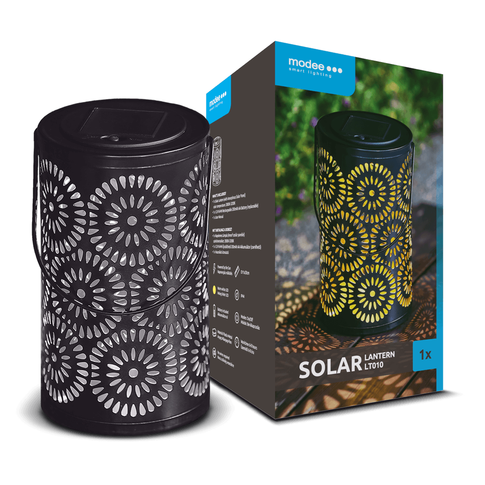 Modee Solar Larterne Leuchte LED 110x200mm Metall Kunststoff schwarz 2700-3200K IP44 1,2V Batterie
