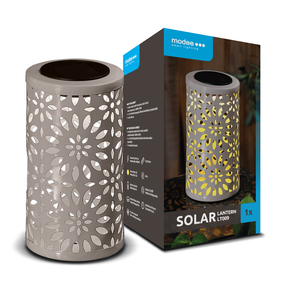 Modee Solar Larterne Leuchte LED 100x180mm Metall Kunststoff grau 2700-3200K IP44 1,2V Batterie