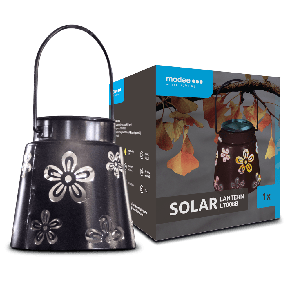 Modee Solar Larterne Leuchte LED 115x110mm Metall Kunststoff schwarz 2700-3200K IP44 1,2V Batterie