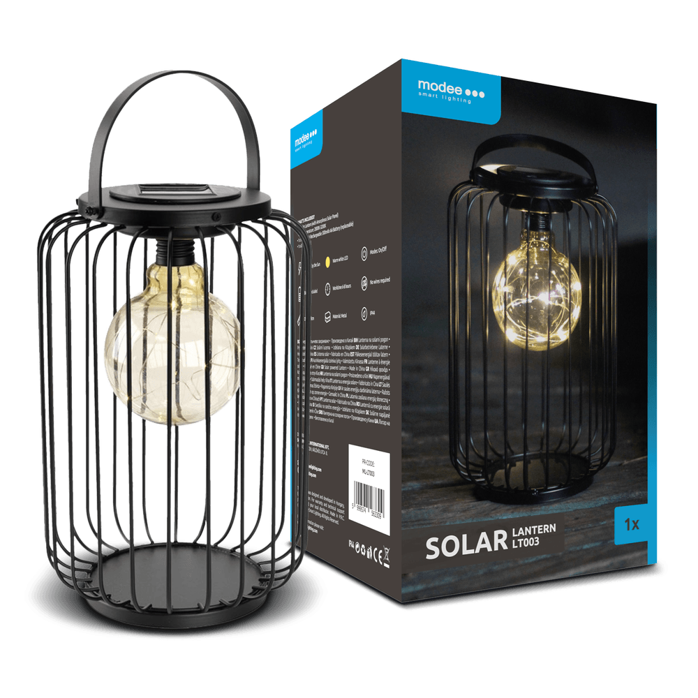Modee Solar Larterne Leuchte LED 175x280mm Metall Kunststoff Glas schwarz 2700-3200K IP44 1,2V Batterie
