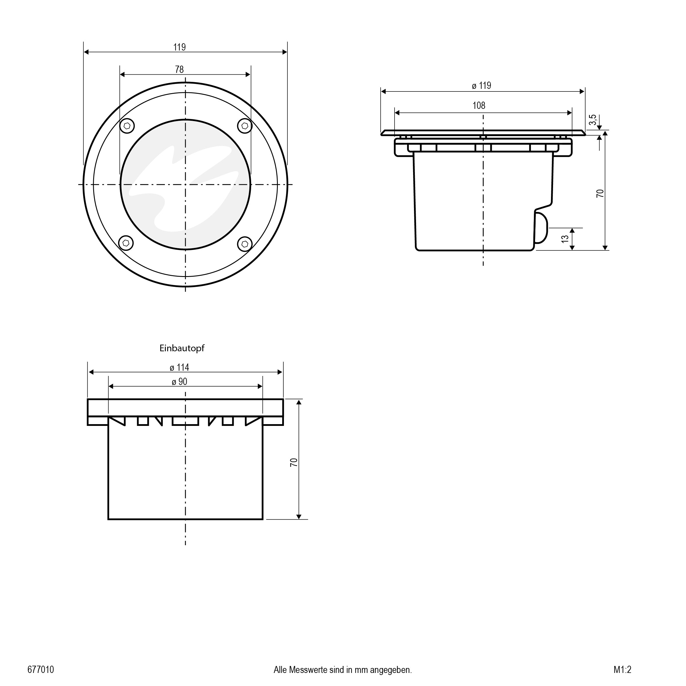 EVN Bodeneinbauleuchte Edelstahl Optik mit niedriger Einbautiefe rund 68mm 230V IP67