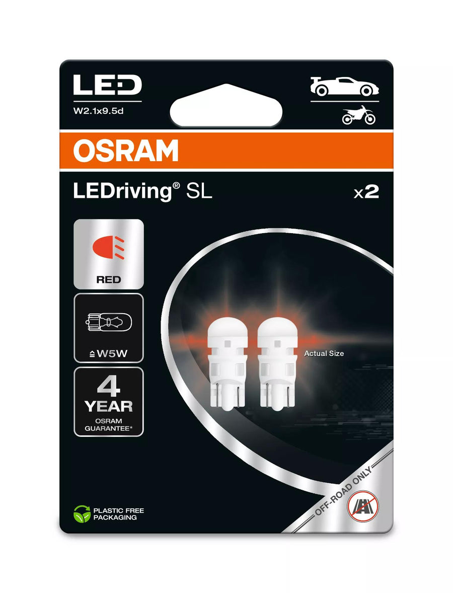 Osram LED LEDriving SL Red W5W 1W 15lm W2.1x9.5d 12V 2er Blister – Produktansicht