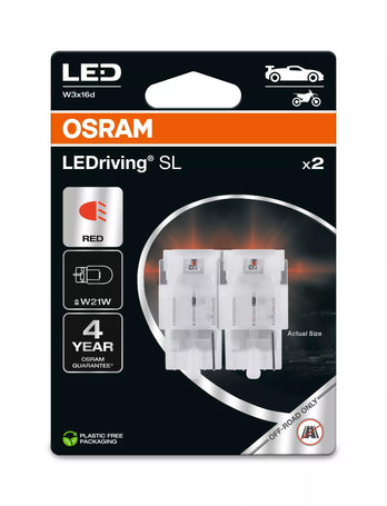 Osram LED LEDriving SL Red W21W 1W 60lm W3x16d 12V 2er Blister
