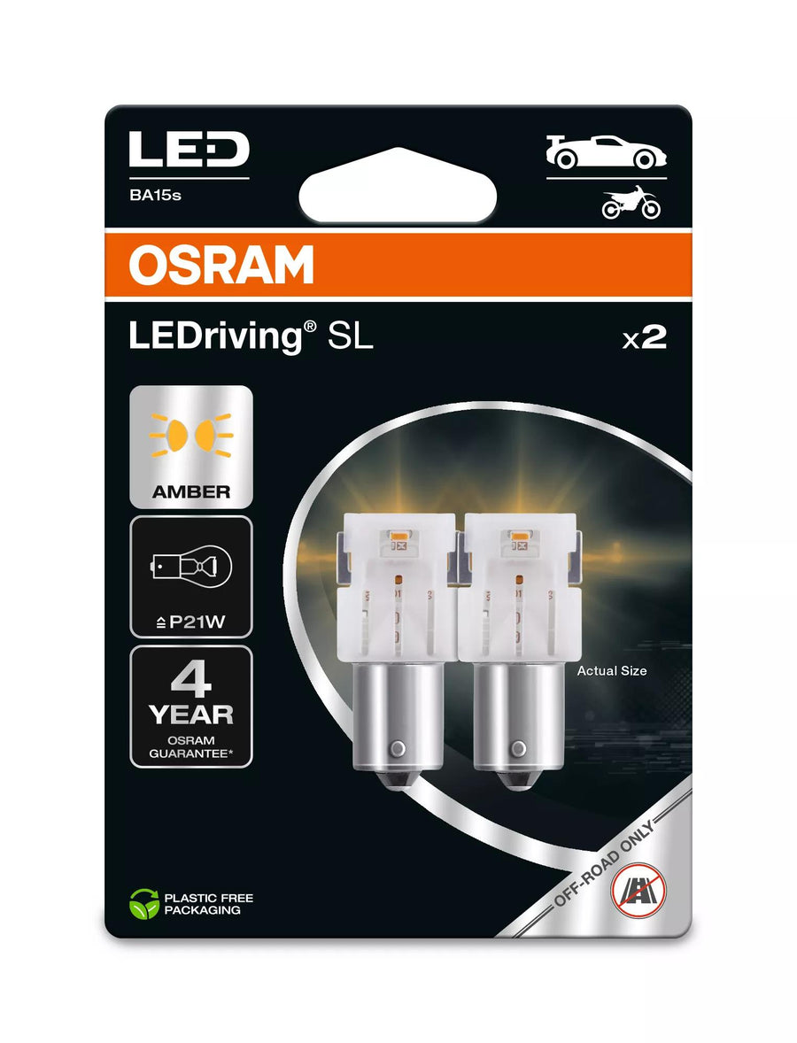 Osram LED LEDriving SL Yellow P21W 1W 50lm BA15s 12V 2er Blister – Produktansicht