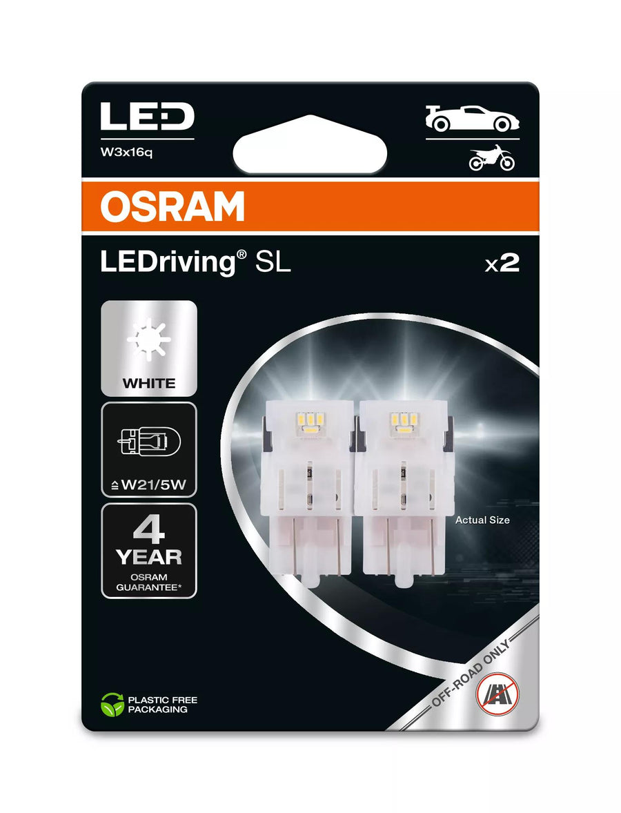 Osram LED LEDriving SL W21w W21/5W 1W 155/25lm W3x16q 12V 2er Blister – Produktansicht
