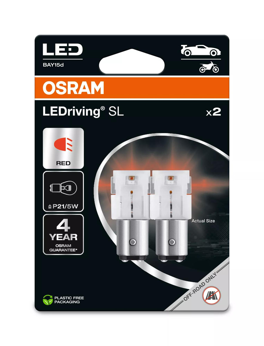 Osram LED LEDriving SL P21 PR21/5W 1W 100/10lm BAY15d 12V 2er Blister – Produktansicht