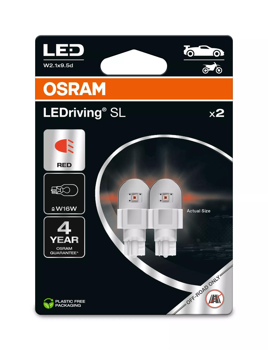 Osram LED LEDriving SL Red W16W 1W 80lm W2.1x9.5d 12V 2er Blister – Produktansicht