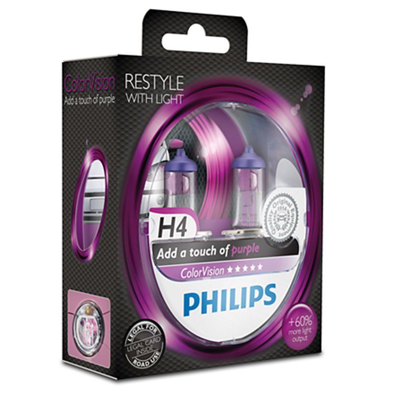 Philips ColorVision Purple-Fahrzeugscheinwerferlampe H4 12V 60/55W (2er Blister)