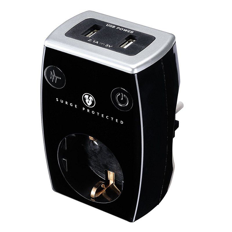 Masterplug Aufsatzsteckdose EU schwarz / 2x USB 5V 2.1A / Überspannungs-, Blitzschutz