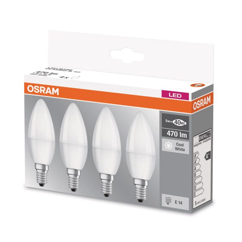 Osram LED Base Classic B Retro 5-40W/840 E14 470lm kaltweiß nicht dimmbar matt - 4er Pack