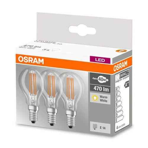 Osram LED Tropfenlampen Base Classic P Filament 4-40W/827 E14 470lm warmweiß nicht dimmbar klar 300° - 3er Pack
