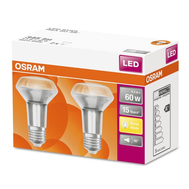 Osram LED Star R63 4,3-60W/827 E27 matt 36° 350lm warmweiß nicht dimmbar 2er Pack