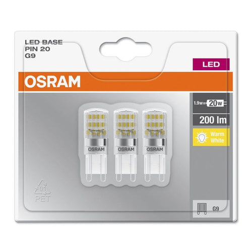 Osram LED Lampen Base Classic PIN 1,9-20W/827 G9 klar 300° 200lm warmweiß nicht dimmbar 3er Blister