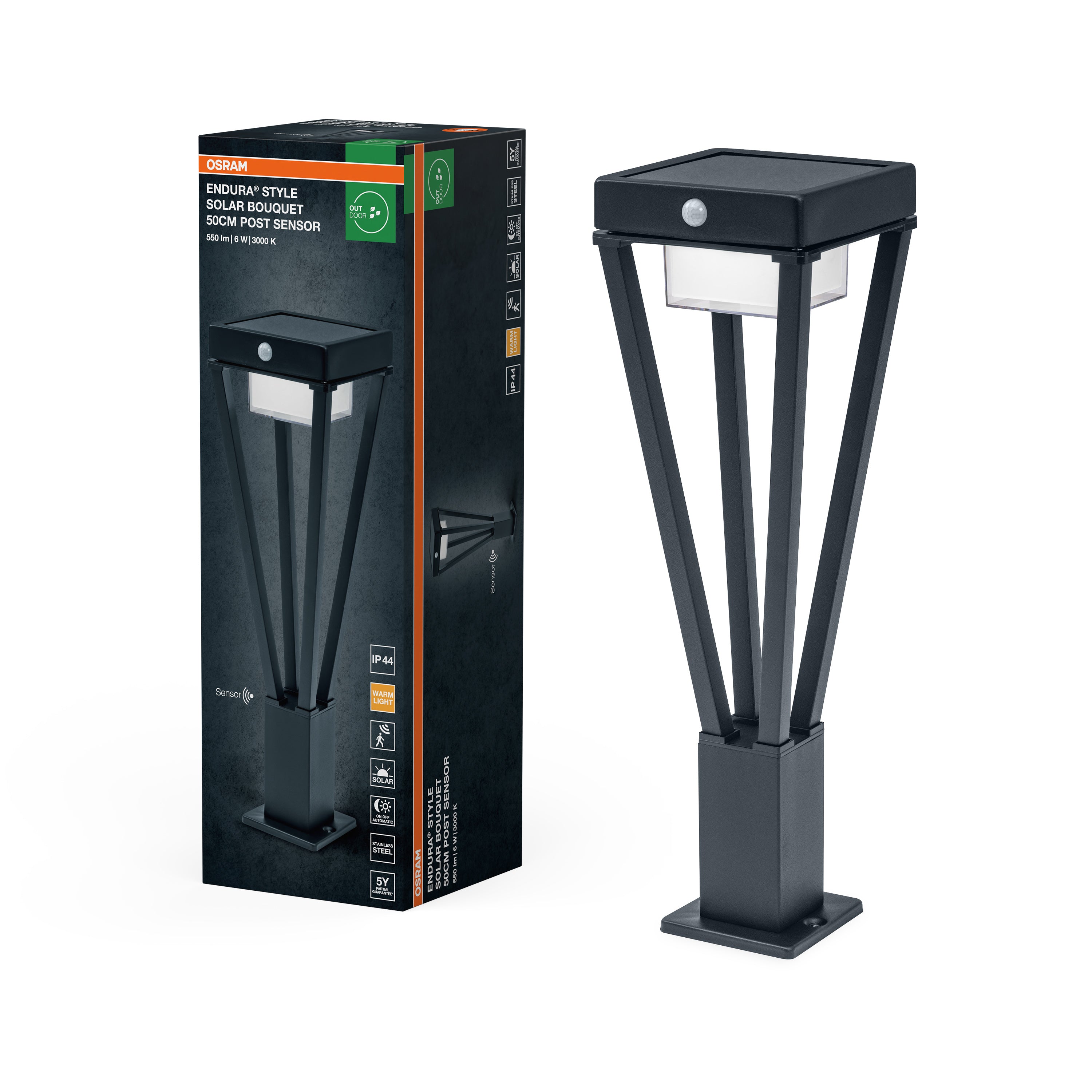 Osram LED Wegeleuchte Endura Style Solar Bouquet 50cm Sensor – Produkt mit Verpackung