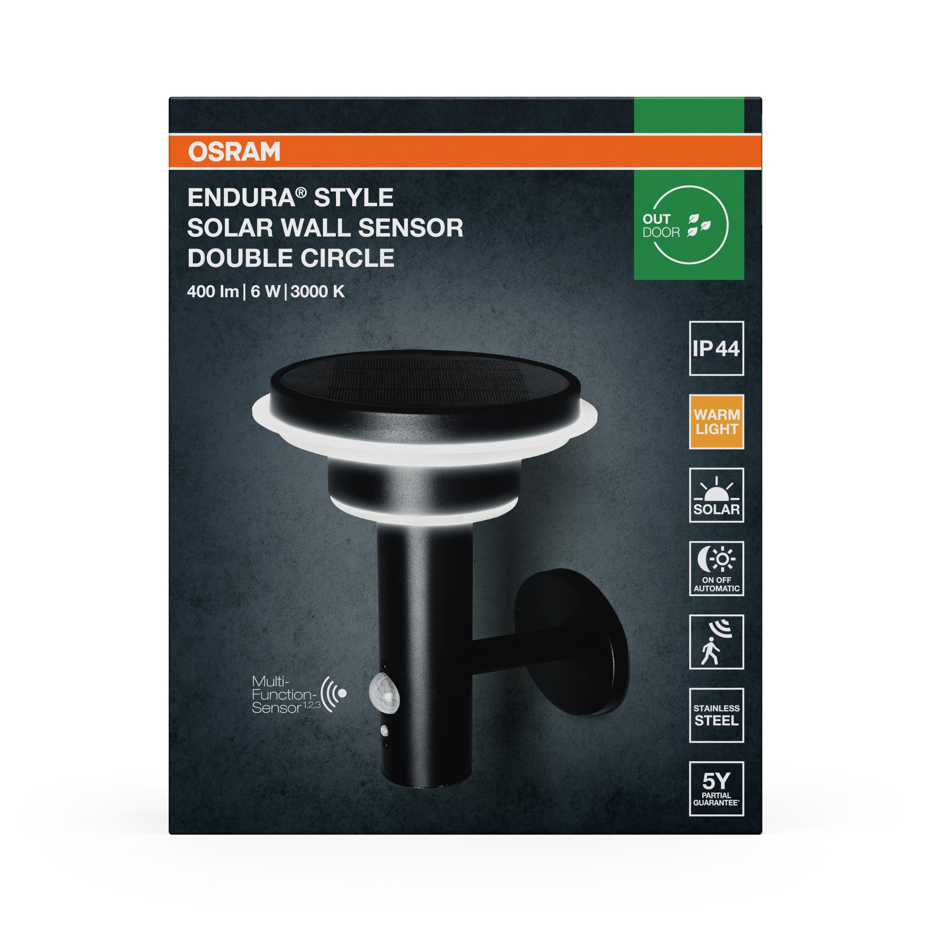 Osram LED Wandleuchte Endura Style Solar Sensor Double Circle – Verpackung Vorderseite
