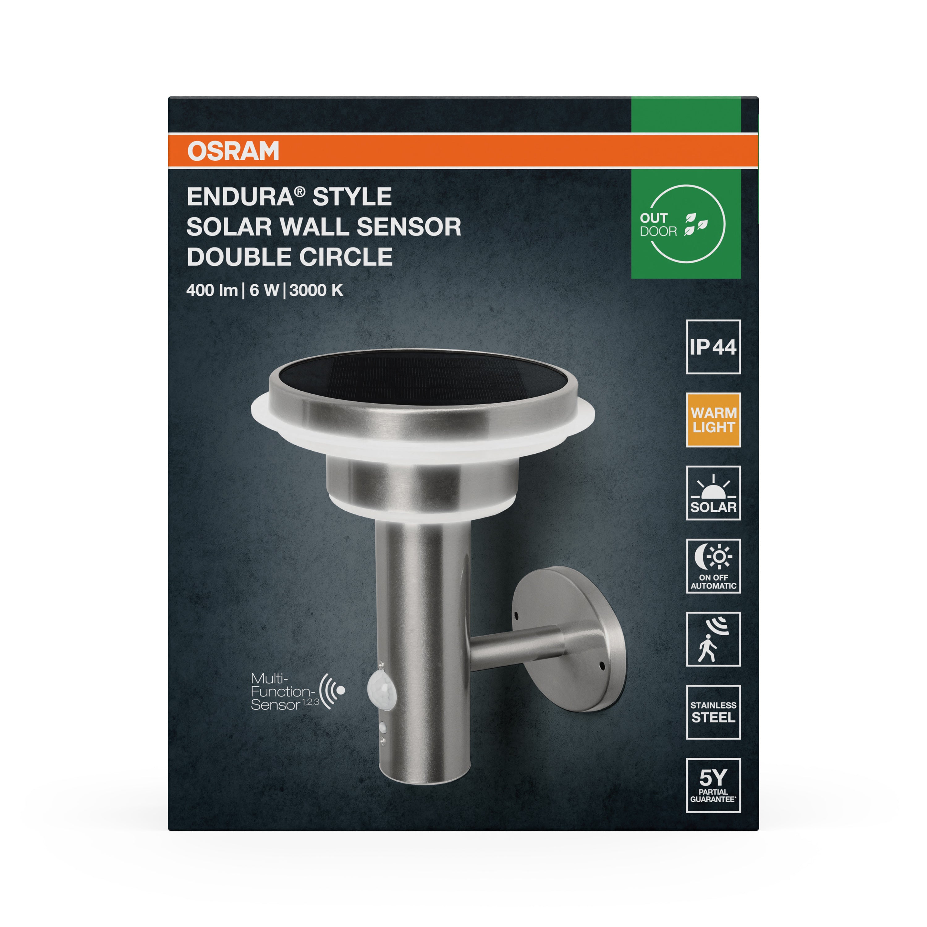 Osram LED Wandleuchte Endura Style Solar Sensor Double Circle – Verpackung Vorderseite